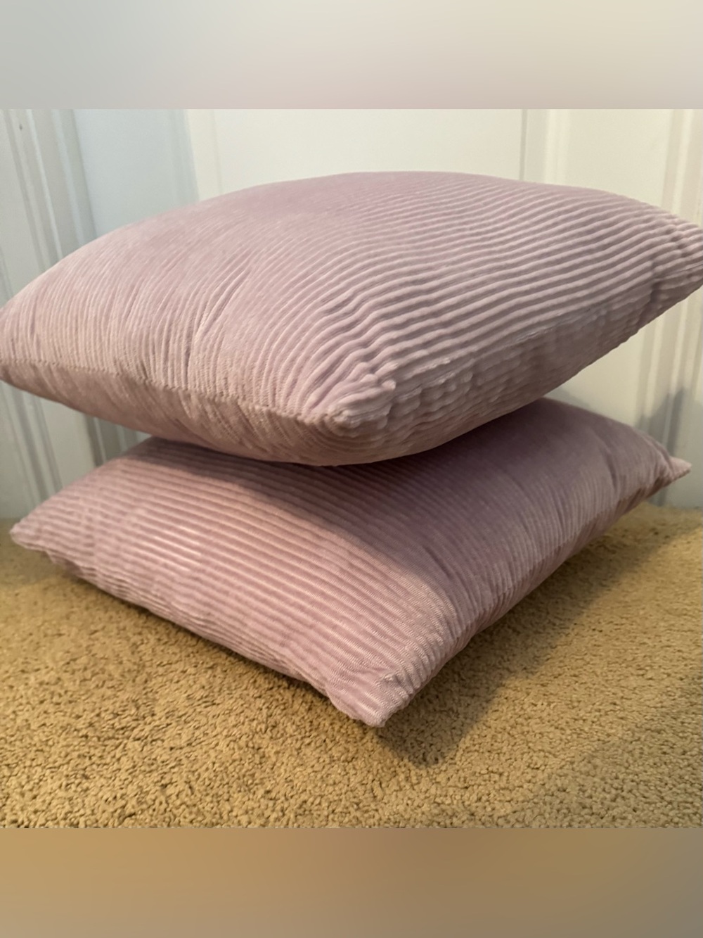 2PK Purple Velvety Stripe Square Throw Pillows NWOT